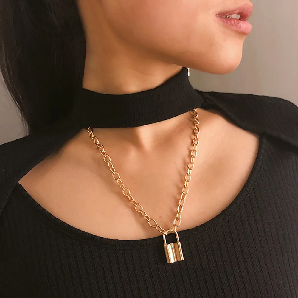 

New Lock Pendant Necklace Charm Stainless Steel Chain Necklace Friendship Gifts Women Choker Accessories