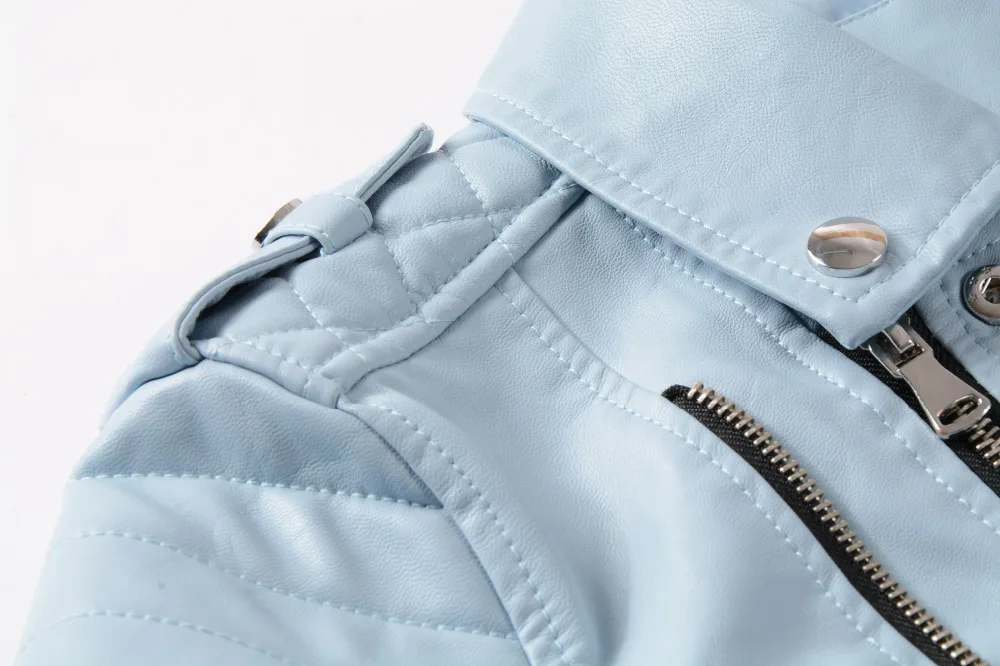 2020 New Fashion Women Soft Faux Leather PU Jackets and Coats Lady Motorcyle Zippers Biker Black Spliced Street Outerwear