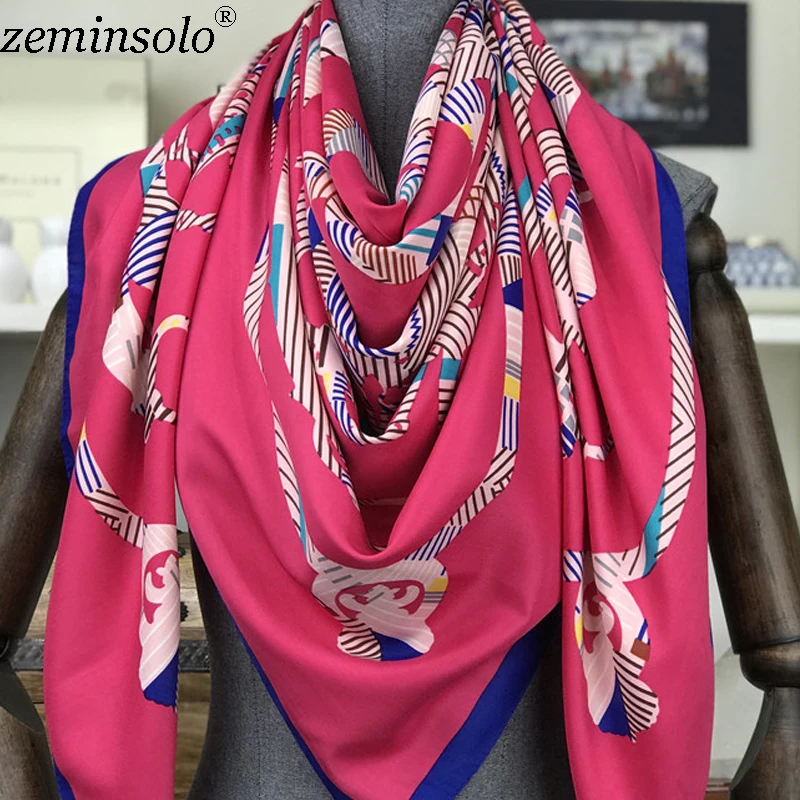 New Design Women Twill Silk Scarf 130*130cm Square Satin Scarves for Women Hair Printed Silk Hijab Scarf Bandana Shawls Stoles