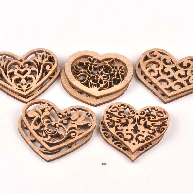 

10pcs Unfinished Mixed Carved Heart Wooden Scrapbooking Crafts For Handmade DIY Handcraft Wood Slices Home Decoration m1842