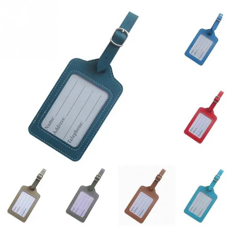 

Luggage Tag Label Simple Solid Address Checked Boarding Tag Straps Quality PU Leather Suitcase Portable Label#20