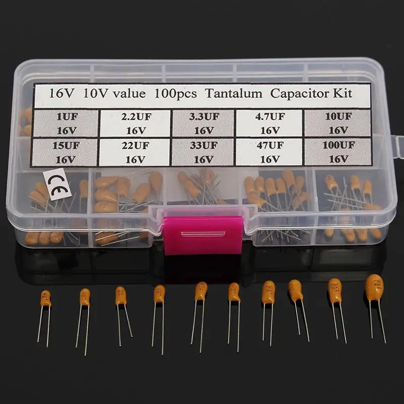 100 шт. конденсаторы высокой точности 16 в 10 Значение Танталовый конденсатор Ассорти комплект коробка assirstment прочный 3X6,5X2 см конденсаторы