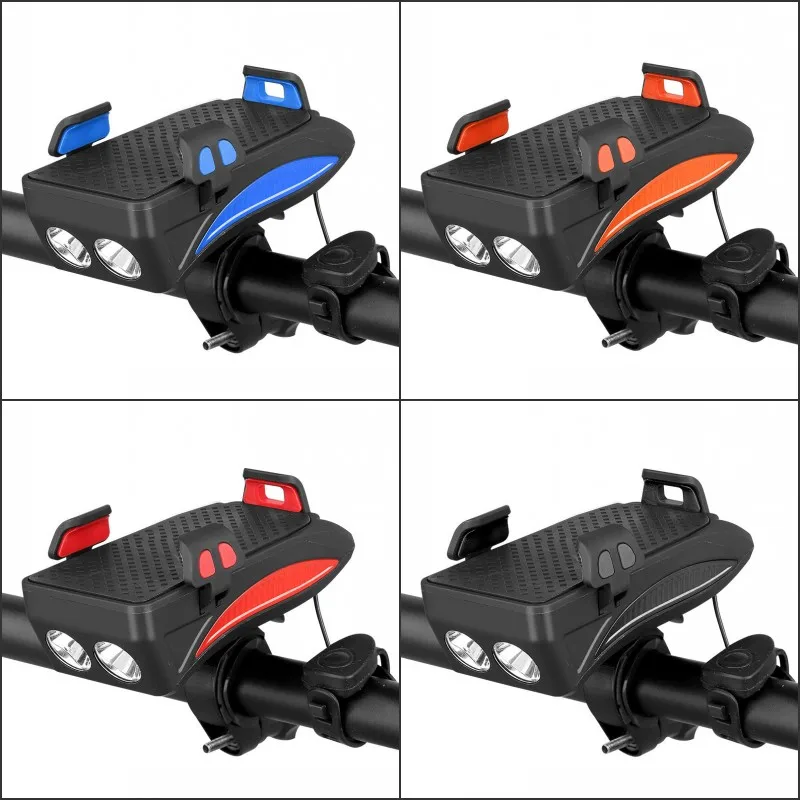 4 в 1 велосипедный фонарь, передний велосипедный светильник, держатель для телефона, gps-навигатора, подставка для руля с функцией велосипедного звонка+ внешний аккумулятор