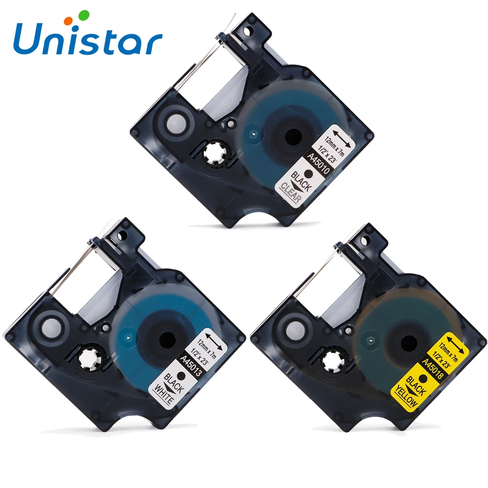 3 шт. совместимы с Dymo для принтера D1 LabelManager 45010 45013 45018 черный на