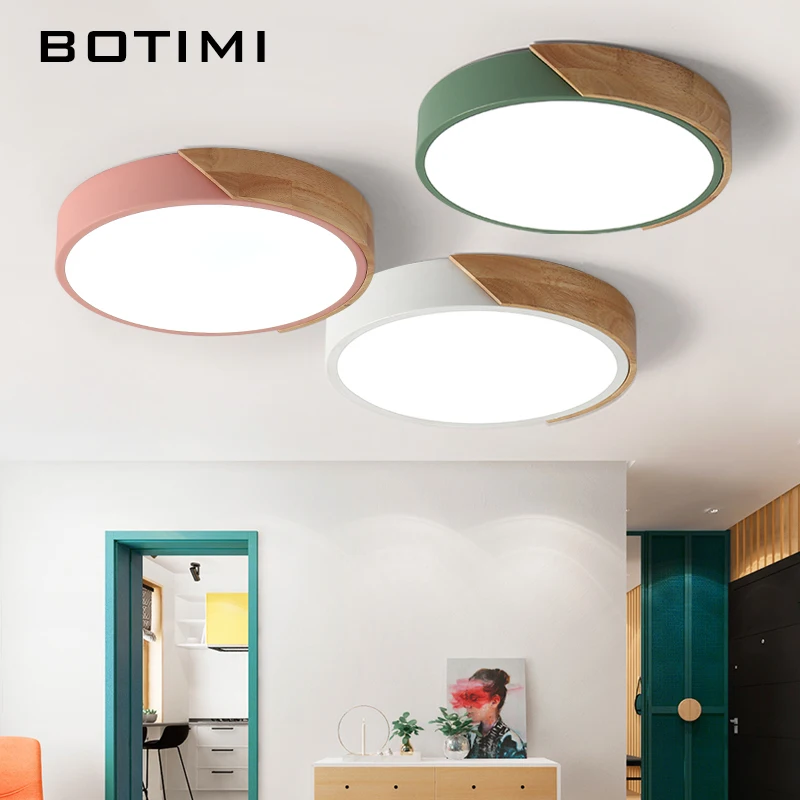 BOTIMI 220V светодиодный потолочный светильник в скандинавском стиле, круглый потолочный светильник для спальни, деревянная кухонная осветительная арматура