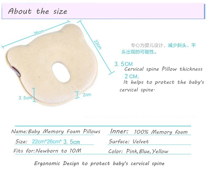 Memory Foam Baby Pillows Newborn Shaping Pillow to Prevent Flat Head Soft Elasticity Sleeping Bedding Bear Pillow Infant Gift1