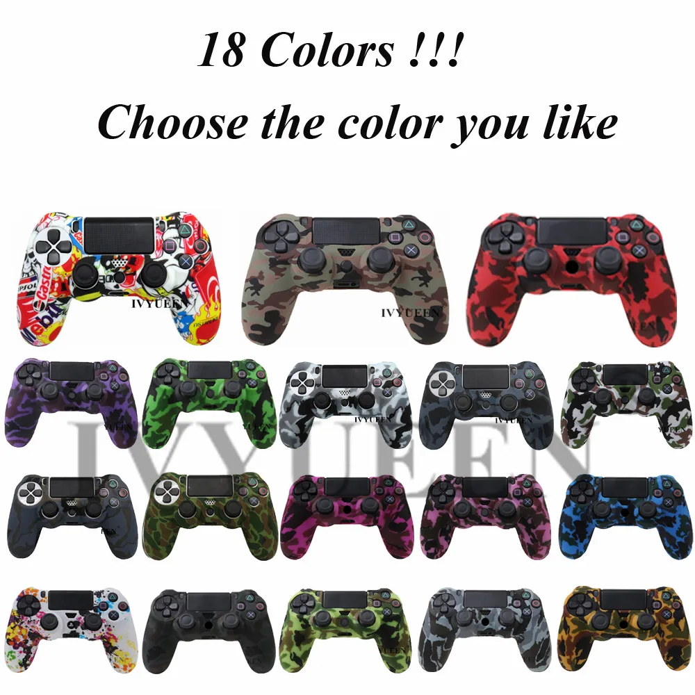 

IVYUEEN Silicone Camo Protective Skin Case For Sony Dualshock 4 PS4 DS4 Pro Slim Controller Thumb Sticks Grips Caps
