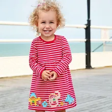 Jumping meter/детская одежда с длинными рукавами и аппликацией динозавра для маленьких девочек; осенне-весеннее платье; Детские платья для девочек