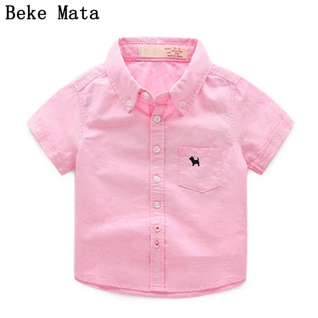 BEKE MATA/рубашки для маленьких мальчиков; коллекция года; летние рубашки с короткими рукавами; модная однотонная школьная рубашка для мальчиков; блузки для маленьких мальчиков - Цвет: Pink