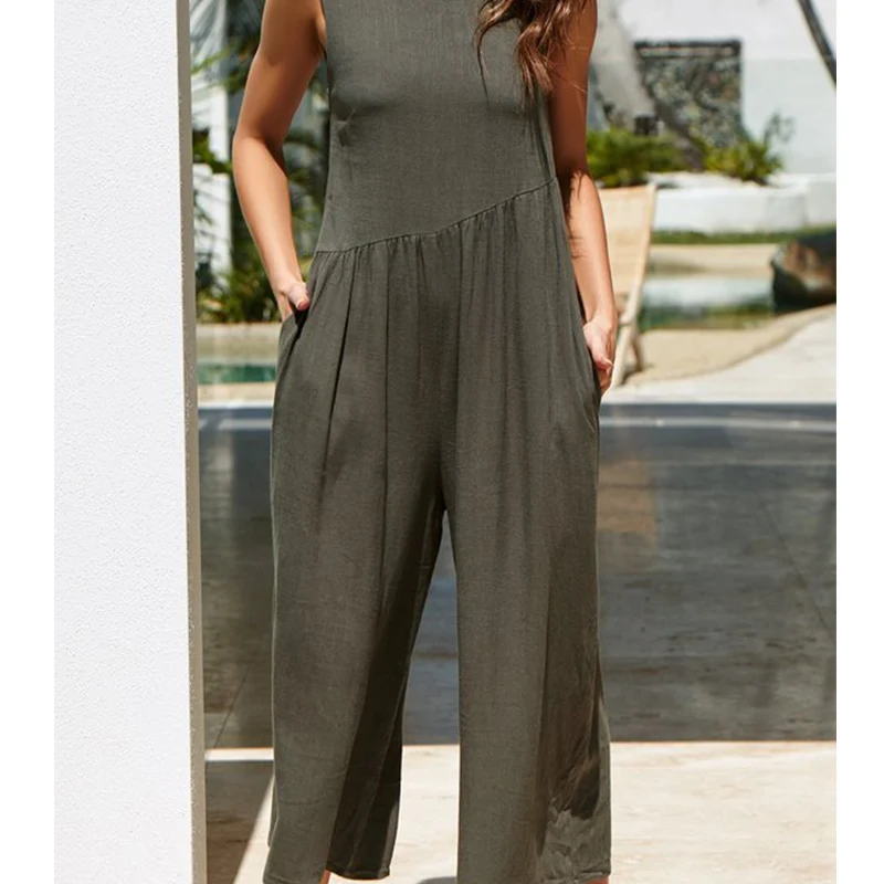Army Green Jocoo Jolee, Женский Повседневный Свободный Длинный комбинезон, однотонный комбинезон с широкими штанинами, с завязками, с открытой спиной, сплошной цвет, для отдыха, macacao feminino - Цвет: Army Green