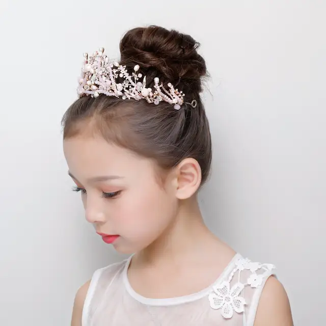 Pink Crystal Tiara Crown Princess Flower Girls Wedding Headband