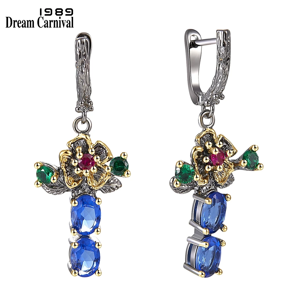 

DreamCarnival 1989 New Arrived Flower Style Drop Earrings for Women Blue Zirconia Anniversary Party Chic Jewelry Hot Pick WE3877