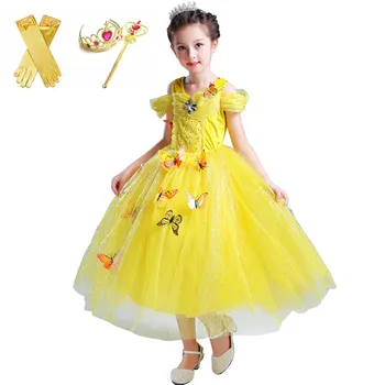 

Girls Cinderella Dress up Costume Kids Sleeveless Princess Belle Yellow Party Dresses for Halloween Birthday Pageant Christmas