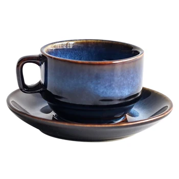 

Creative High Tea Ceramic Reusable Coffee Tea Cups and Saucer Set Espresso Cups Cappuccino Kubek Blue Utensils Porcelain Cup5T80