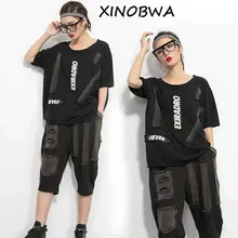 Европа Новинка Летняя женская уличная мода о-образным вырезом свободная с печатью винтажная черная футболка Топы женские повседневные рубашки