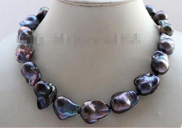 

Free shipping 17" Genine Natural 25mm Black Baroque Reborn Keshi Pearl Necklace 14k #f2576