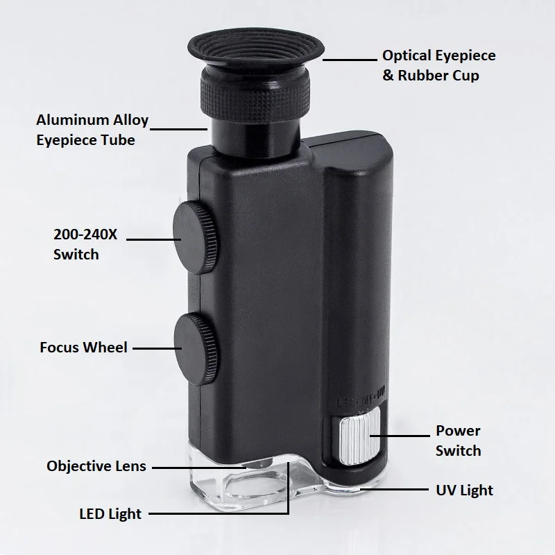 200-240X Optical Zoom Microscope LED High Definition Wide Angle Microscope with LED Light UV Lamp Jewelry Magnifier