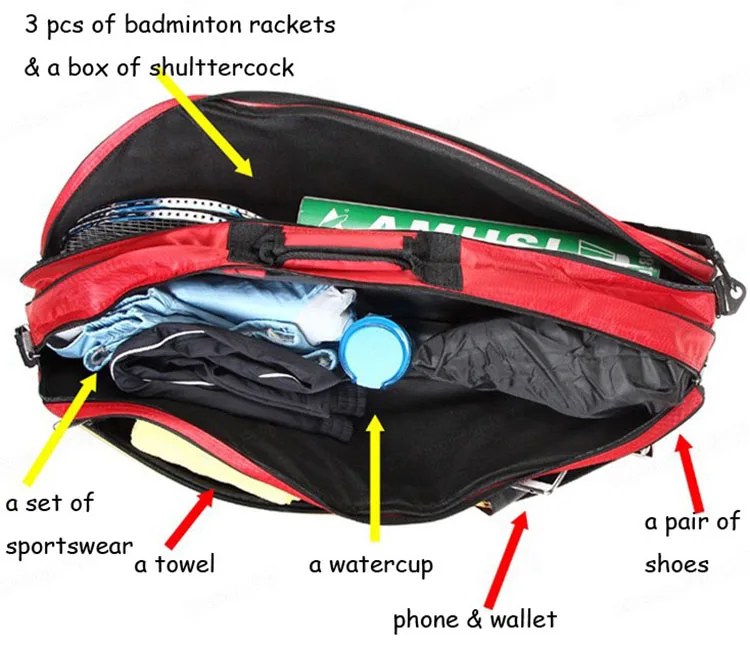 Сумка для бадминтона, на одно плечо, ракетка, спортивные сумки с сумкой для обуви, может держать 3-6 шт ракетки
