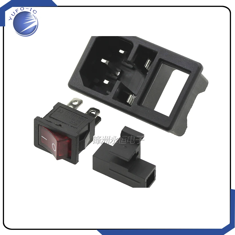2Pcs AC-01 New Black Red AC 250V 10A 3 Terminal Power Socket With Fuse Holder 5*20MM 4PIN