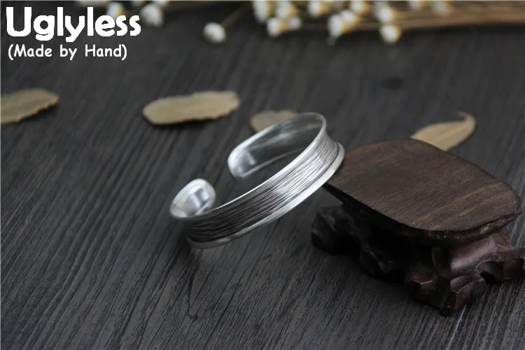 

Uglyless Real S 999 Fine Silver Women Vintage Wide Bangles Ethnic Concaved Statement Bangle Handmade Brushed Open Jewelry Bijoux