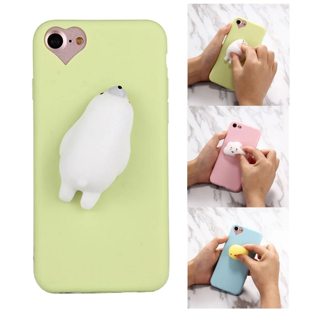 Squishy Phone Case For iPhone 7 plus Kawaii 3D Animal Pattern Soft Silicone Back Squishy Phone ...