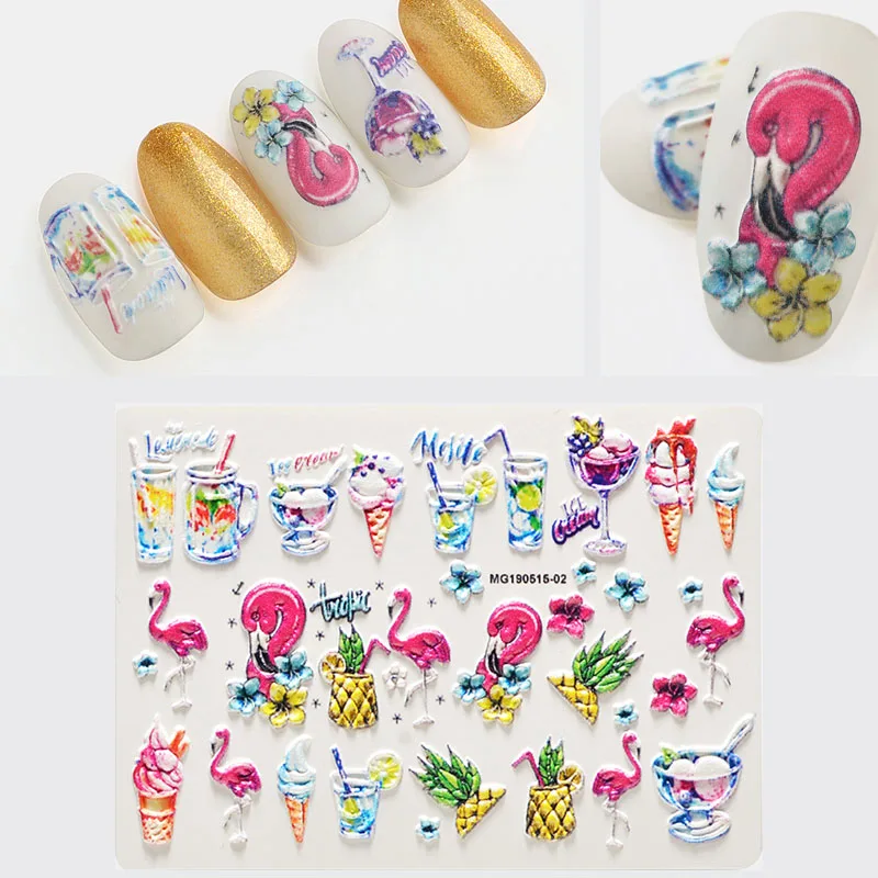 1 шт. 3D DIY акриловая Выгравированная наклейка с цветком для ногтей Рельефный цветок кленовый лист мороженое Водные Наклейки эмаистичные наклейки для ногтей - Цвет: 9