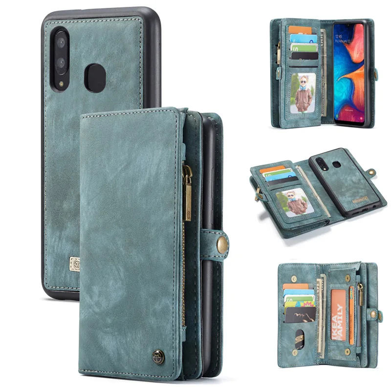 

For Samsung Galaxy A50 A20 A30 Luxury Genuine Flip Wallet Leather Phone Case 2 in 1 Zipper Detachable Mobile Phone Back Cover