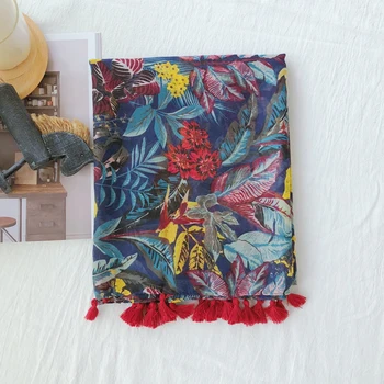 

2019 Newest Beautiful Ombre Leaf Print Tassel Scarves Shawls Long Floral Print Wrap Scarf Hijab Muffler Free Shipping
