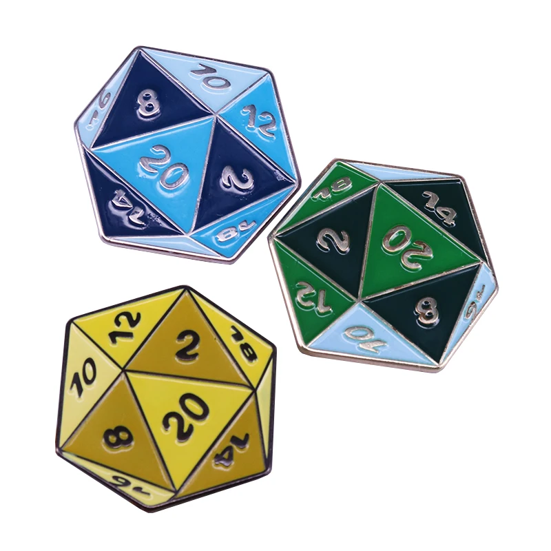 D20 эмалированный контактный набор 3 цвета двусторонний значок в виде игральных