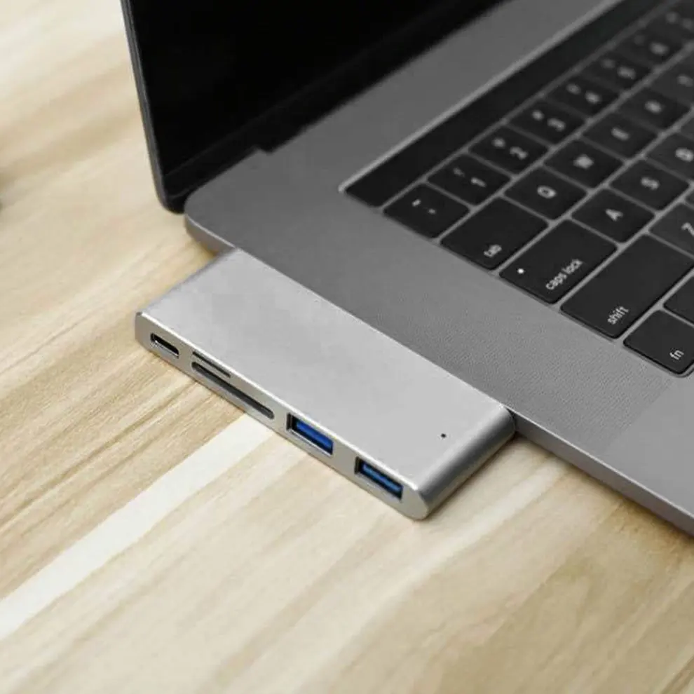 

Grey 5 in 1 Type C to USB3.0 Hub Adapter Charging Data Sync Card Reader Multi-Port Combo Converter for MacBook Pro