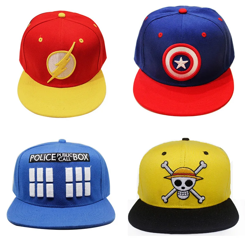

Animation Cap Doctor Who One Piece Hat Embroidery Logo Captain America Flash Ironman Baseball Hats Men Hip Hop Caps Cosplay Caps