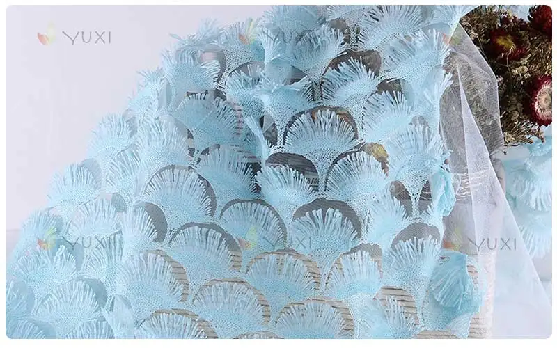 5 ярдов синий цветок кружева кисточки Ткань 3D квадратный алмаз Базен Riche Getzner Telas Материал Вышивка с блестками ткань