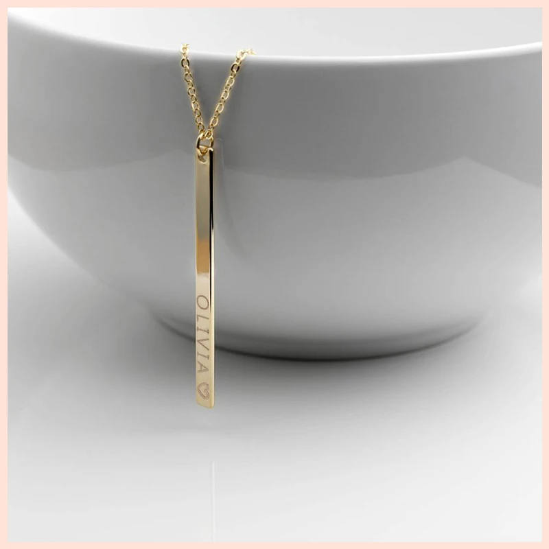Персонализированное серебряное ожерелье с вертикальной полоской и гравировкой даты, ожерелье с кулоном, женские свадебные украшения, Подарок на годовщину матери