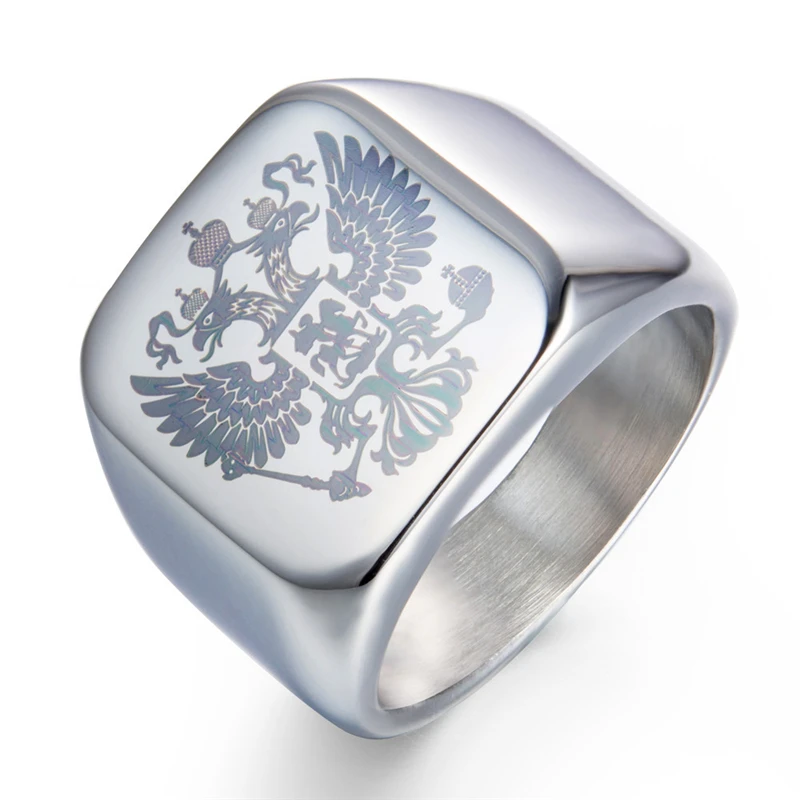 316L Нержавеющая сталь двойной орел эмблема русская гравировка палец кольцо для мужчин ювелирные изделия модный герб перстень кольца