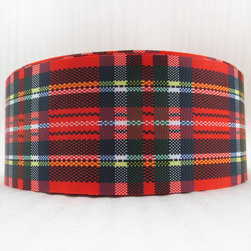 

5Y45729 3"(75mm) Scottish plaid high quality printed polyester ribbon 5 yards, DIY handmade materials, wedding gift wrap