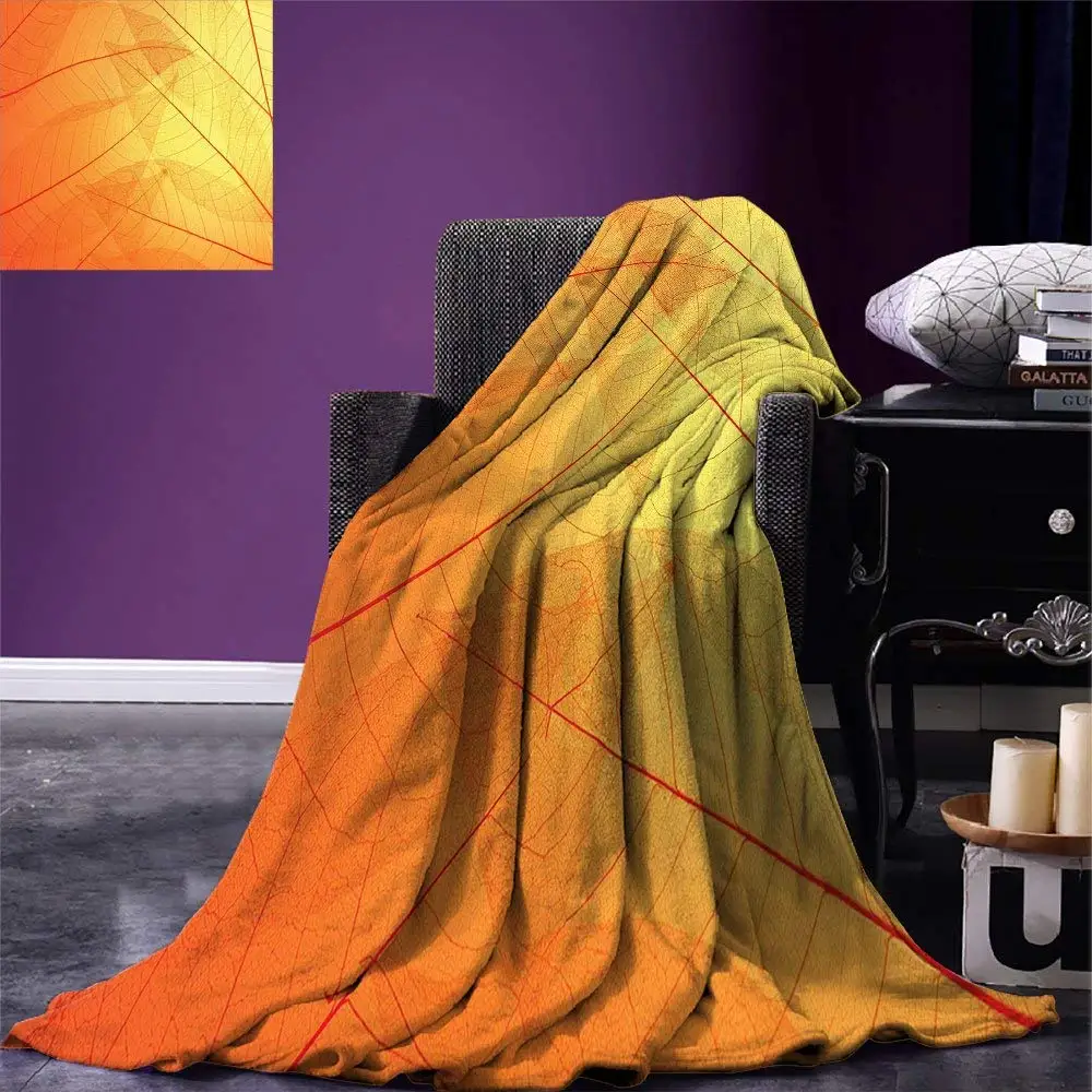 

Orange Throw Blanket Autumn Nature FThemed Dried Leaves with Skeleton Vivid Veins Close Up Warm Fleece Blanket for Bed