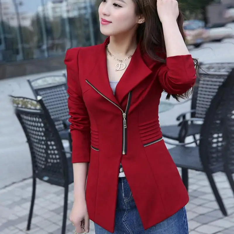 

2019 New Women Turn-down Collar Zippers Jackets Women Asymmetric Jaqueta Feminina Full Sleeve Chaquetas Mujer