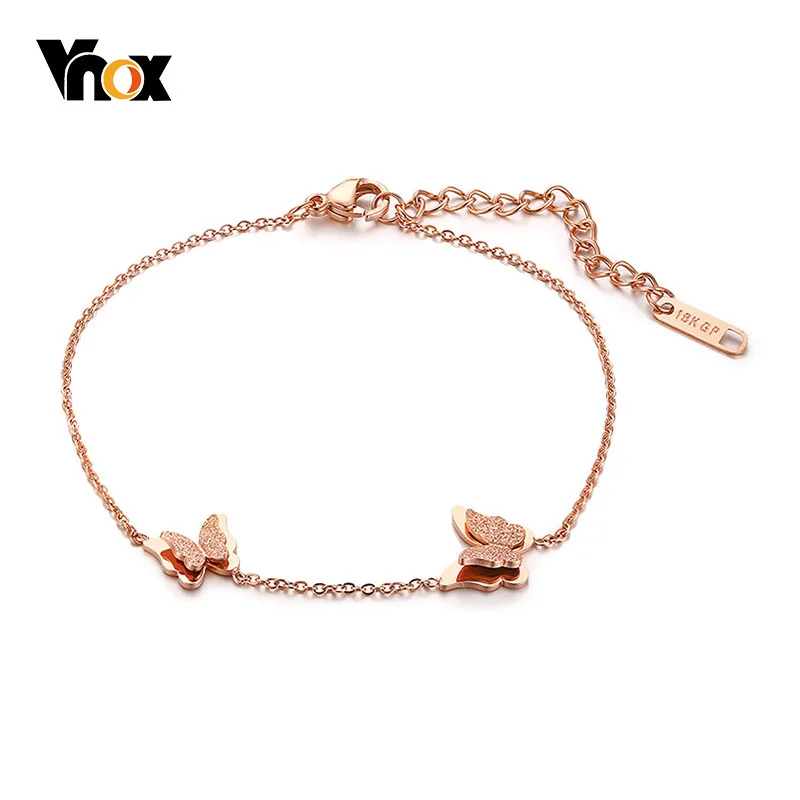 

Vnox Rurality Butterfly Charm Bracelets For Women Link Chain Stainless Steel Bright Rose Gold Color Temperament Holiday Jewel