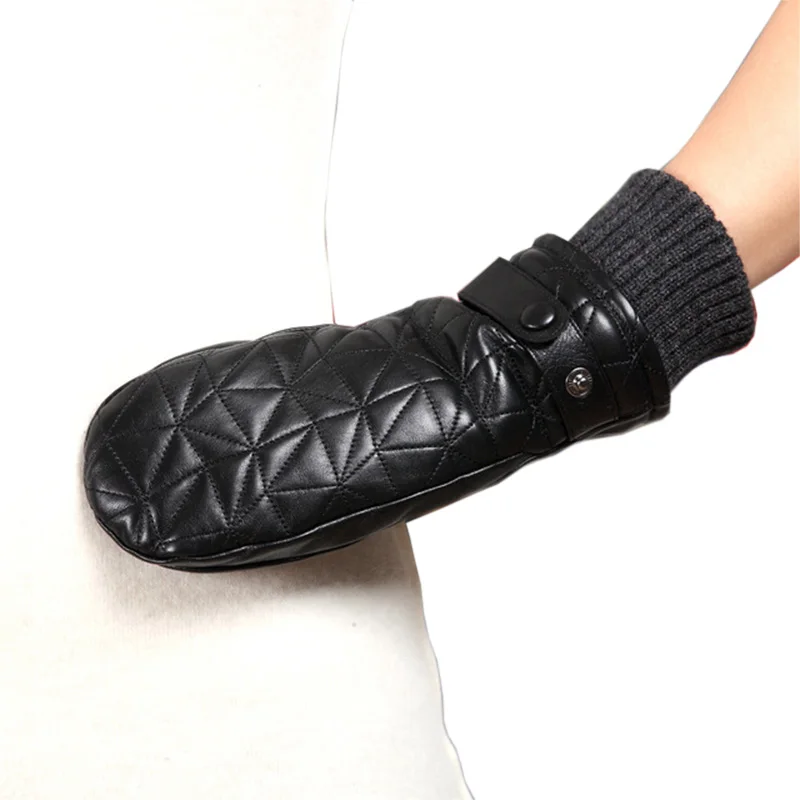 2019 New Women Genuine Leather Gloves Female Autumn Winter Plush Lined 100% Lambskin Leather Fingerless Mittens L155NY-1
