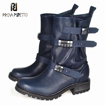 

Prova Perfetto 2018 Top Selling Metal Buckle Strap Thick Heel Short Boots Genuine Leather Square Toe Slip-on Martin Boots Female