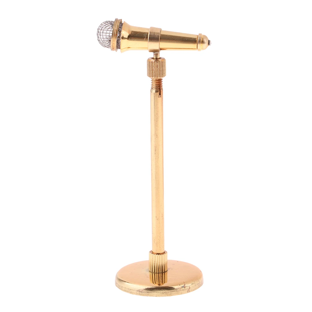 1/12 Dollhouse Miniature Metal Microphone Model with Holder Music Room Decor