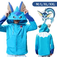 Vaporeon Style Winter Warm Coat Sweater Hoodie Thermal Cosplay Cute With Ears For Lovers Couple Boys Girls Xmas Gift