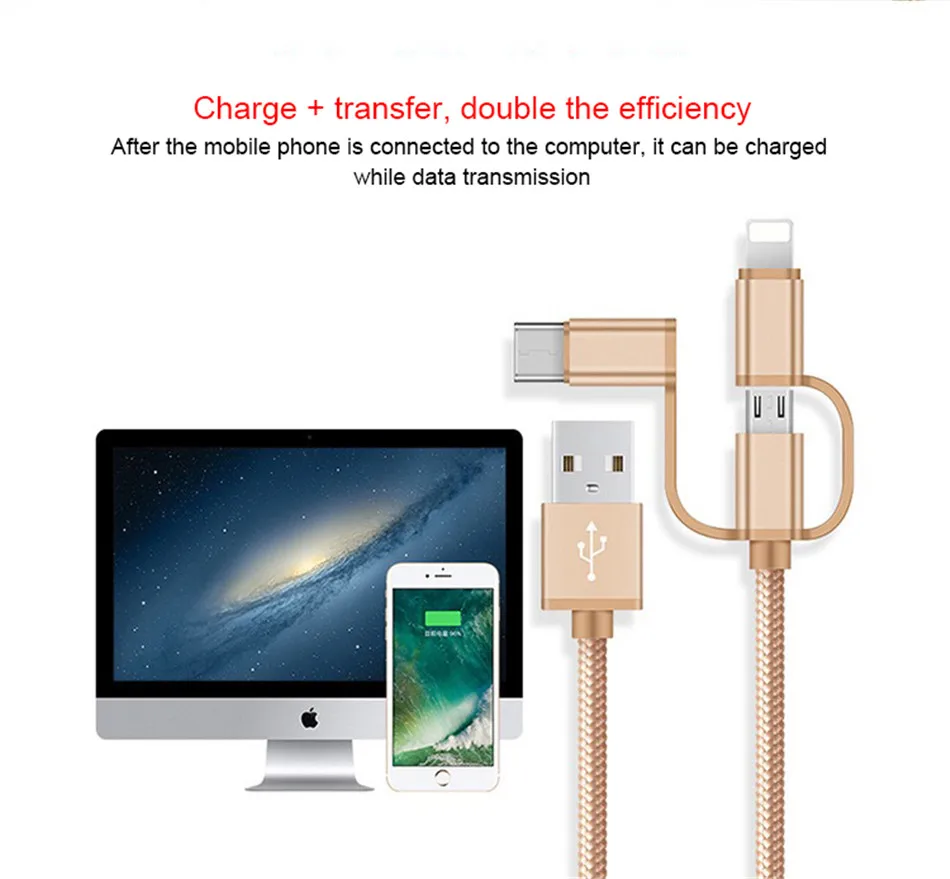 NOHON 3 в 1 Lighting Micro usb type C зарядный кабель для iPhone X 8 7 кабель для быстрой зарядки USB для Oneplus 5 samsung Galaxy S8