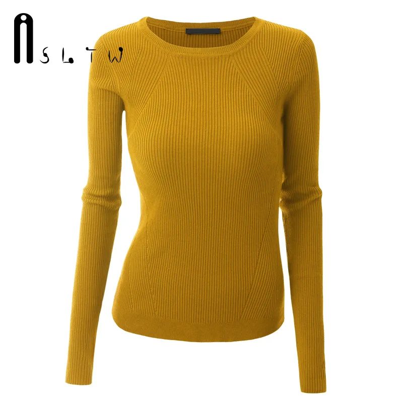 

ASLTW Women Sweaters New Arrivals Fashion Solid Color Long Sleeve Pullover Plus Size High Elasticity Slim Casual Sweater Woman