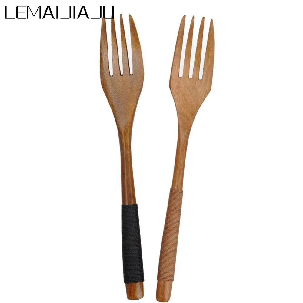 1pc Wooden Fork Catering Service Fork Handle Long Wooden Fruit Forks