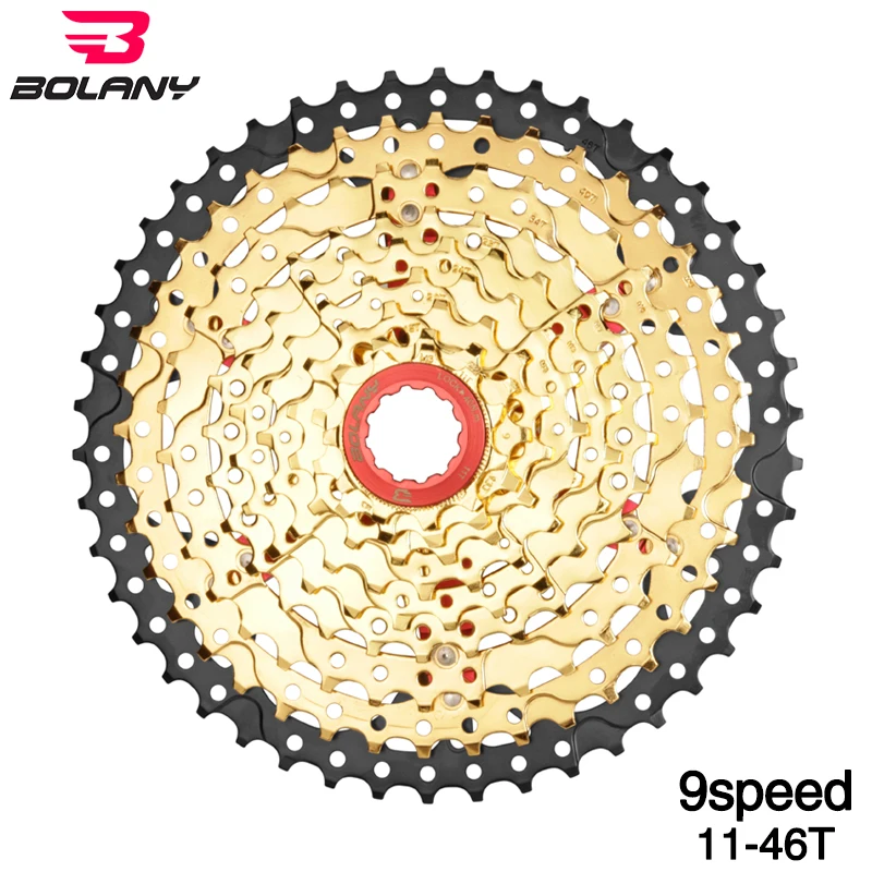 

2019 Gold cassette 9 speed 27S 11-46T Single Speed Mountain Bike Mtb Wide Ratio Bicycle K7 Freewheel Cdg Parts Sprockets BOLANY