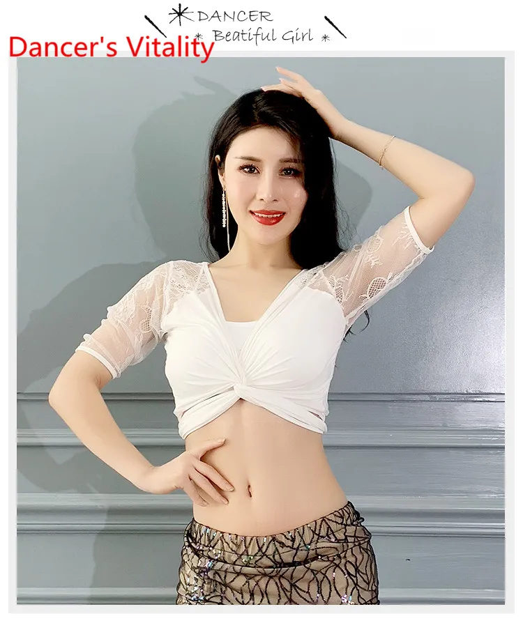 Belly Dance Top New Spring Summer Short Sleeve Sexy Lace Slim Fit Training Outfits Oriental Indian Dancing Competition Top