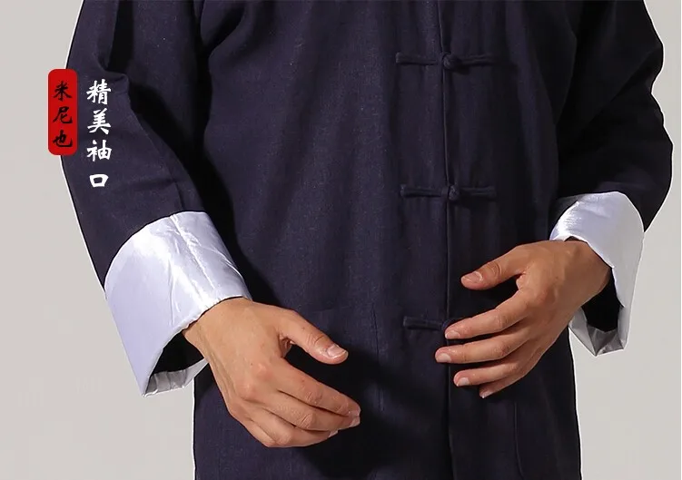 Китайский традиционный Мужской Хлопковый льняной костюм кунг-фу, винтажный костюм с длинным рукавом, тайцзи ушу, Униформа, Размеры M, L, XL, XXL, 3XL, L070604