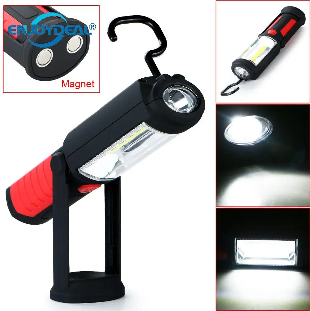 Battery Powered COB LED Flashlight Work Light Hanging Camping Garage Flashlight