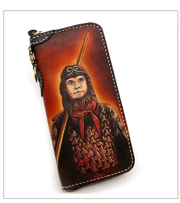 Многоцветный Китайские мифологические герои Sun WuKong Кошельки Сумки Кошельки мужские длинные клатчи растительного дубления кожа WalletBoy Boyfriend подарки - Цвет: Многоцветный